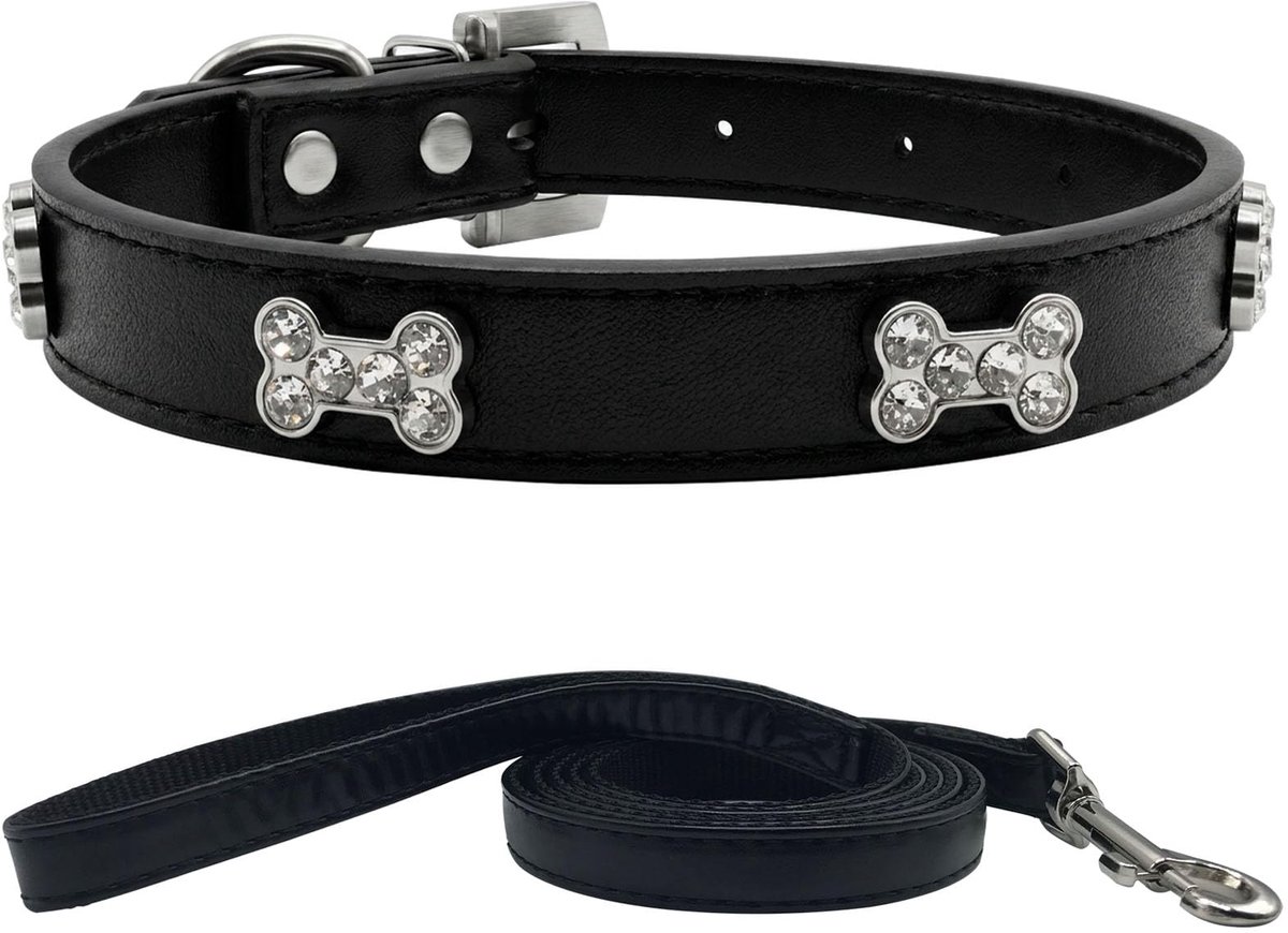Halsband en riem set S - leer - verstelbare puppyhalsband - perfect voor kleine en middelgrote honden - SnelShoppen