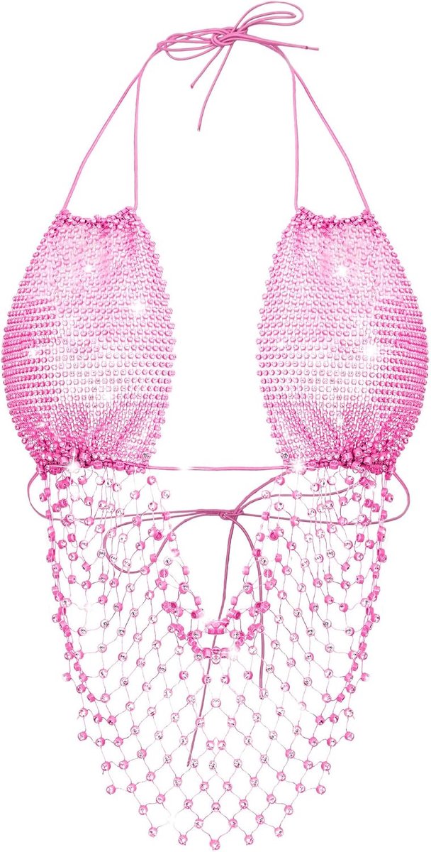 Strass korte top voor dames, verstelbaar, blote rug, clubwear, uitgesneden, sexy, mouwloze tanktop, nachtclubfeest