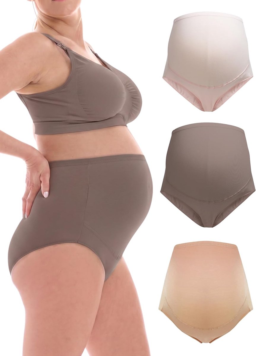 Zwangerschapsslip - Buikslip - voor Dames - Zwangerschap na Geboorte - Katoen mix - Zwart-Beige-Wit-Grijs-Roze - set van 1 & 3-5100