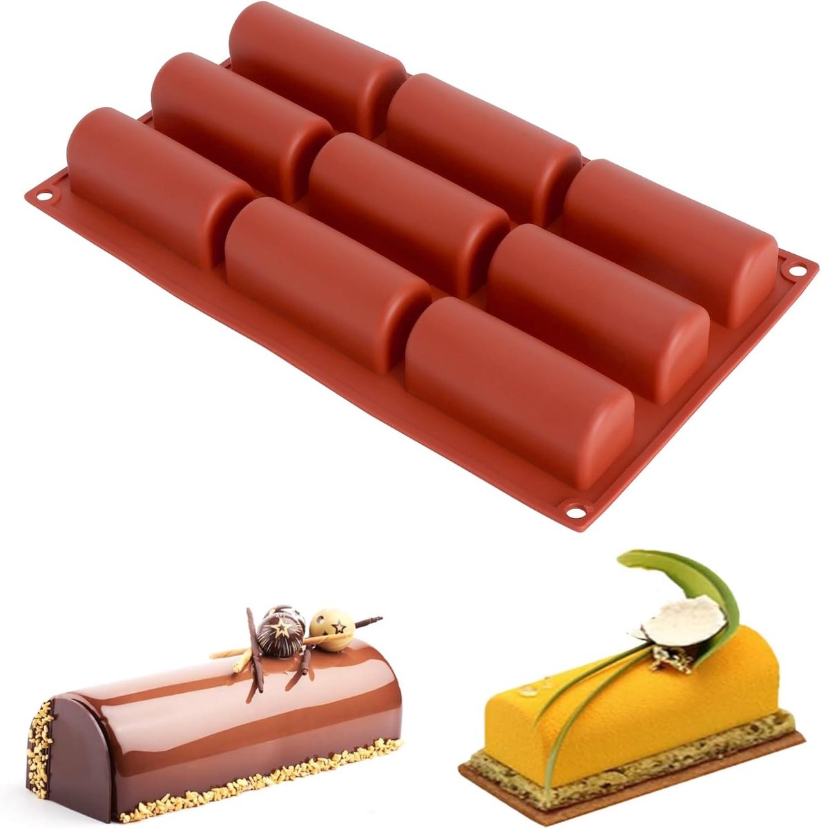 Rechthoekige siliconen vorm 9 holtes - mousse vorm - lange strepen - ideaal voor desserts - ShopVlot