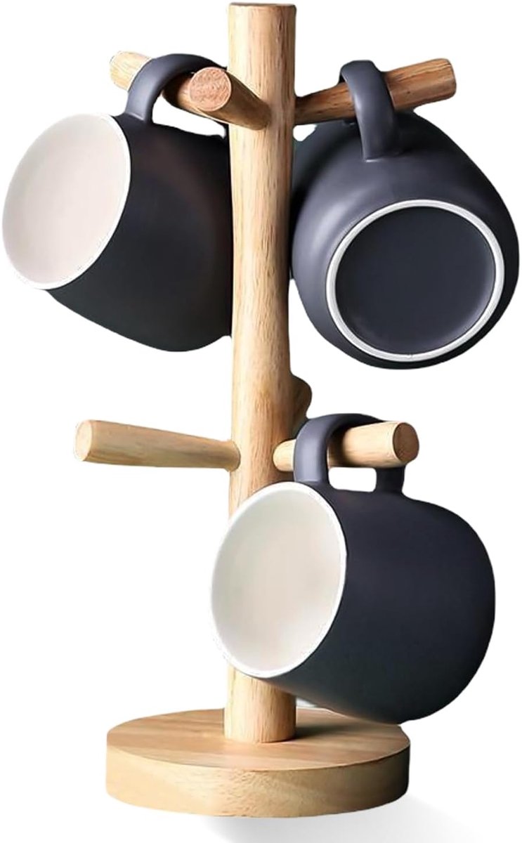 Kopjeshouder met 6 Haakjes - Houten Boomvorm - Stevig en Ruimtebesparend - Ideaal voor Keuken - ShopVlot