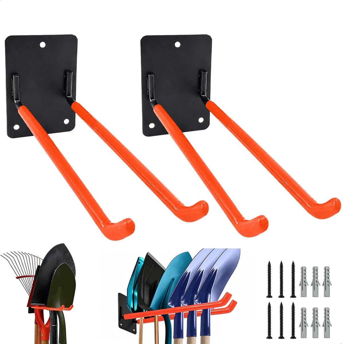 Garagewandhaken 2 stuks - roestvrij staal - versterkte metaaldraad - stabiele wandgereedschapshouder - ShopVlot