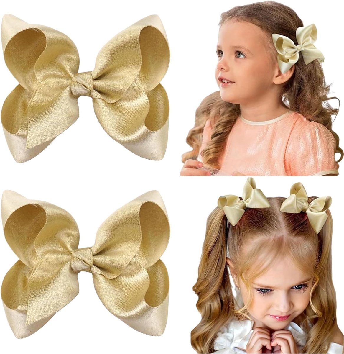 Haarstrik goud - 2 stuks satijnen haaraccessoires - glanzend - feestelijke uitstraling voor kerst - ShopVlot