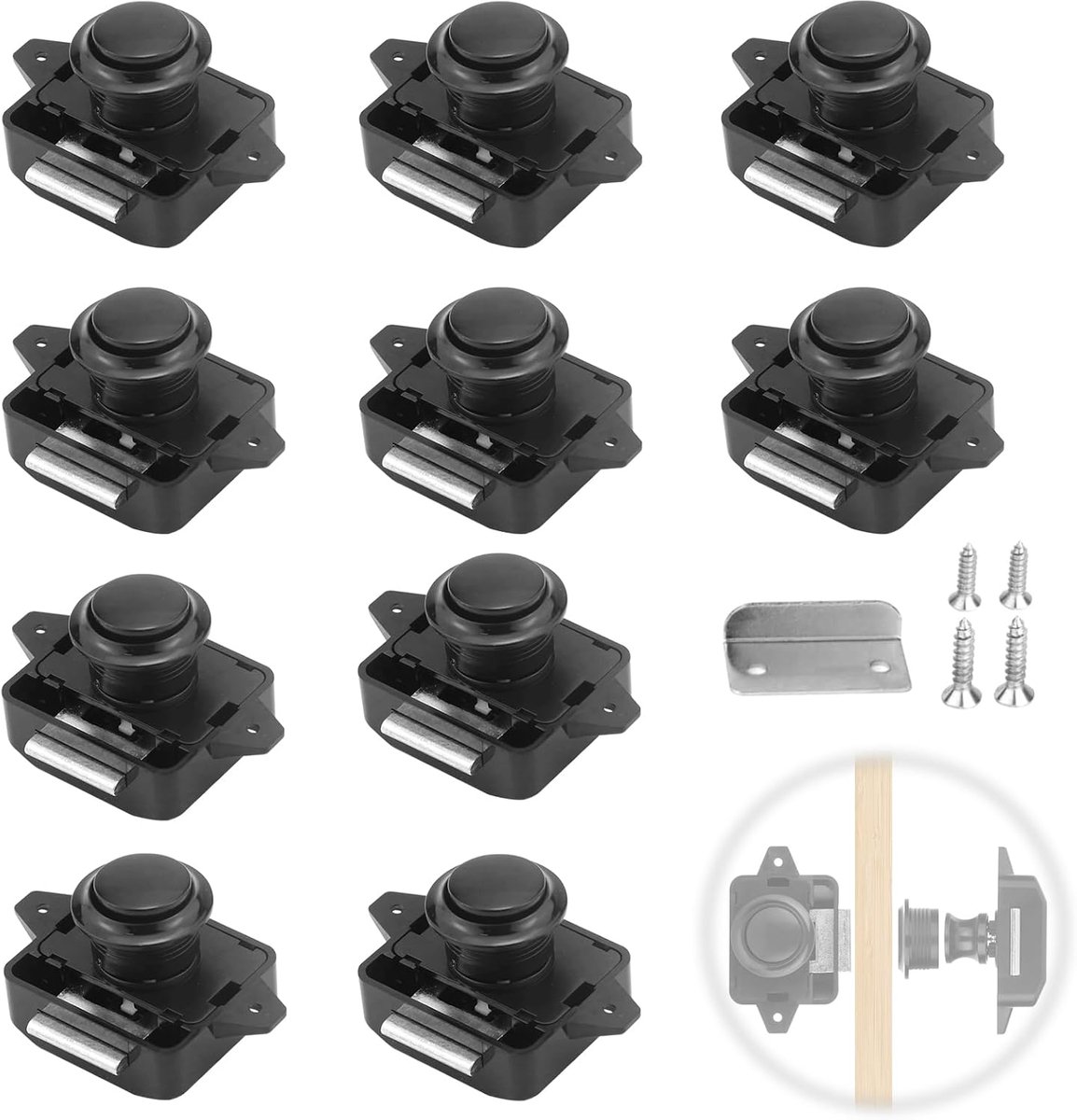 Deurknopslot 10pcs - Grote kastslot - Zwart - Betrouwbare veiligheid voor RV - ShopVlot