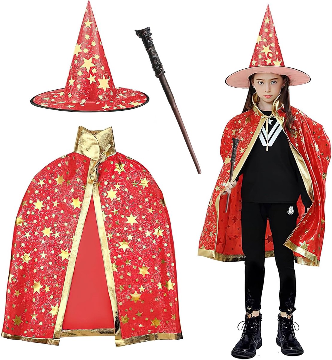 Tovenaarscape met Hoed - Kindermaat - Pompoenprint - Perfect voor Halloween - SnelShoppen