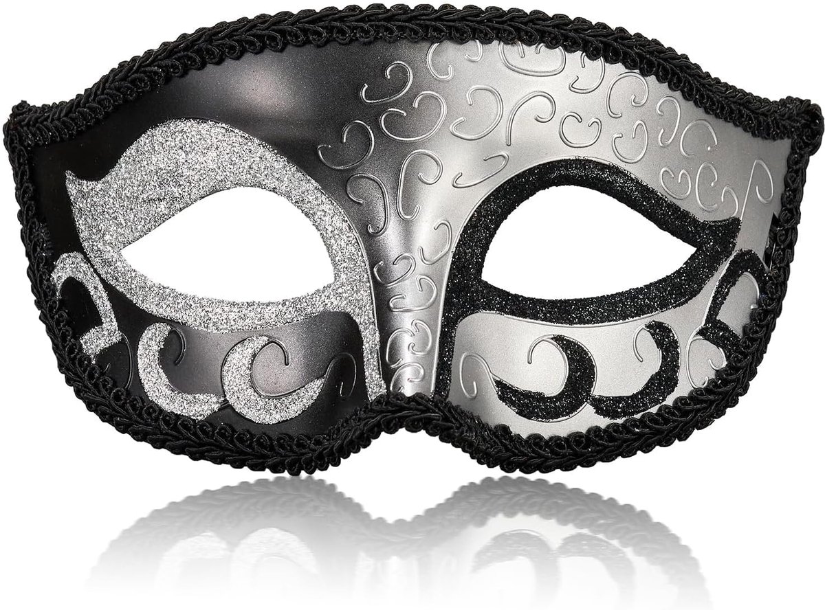 Venetiaans masker voor mannen - retro zwart zilver - uniek ontwerp - perfect voor Halloween feest - SnelShoppen