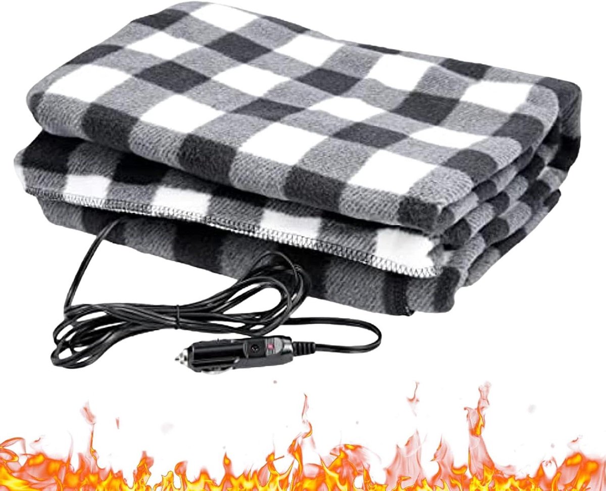 Elektrische Verwarmde Autodeken - Auto Dekentje Elektrisch - Reizen Comfort - Snelle Warmte Distributie - 148x108 cm - Grijs