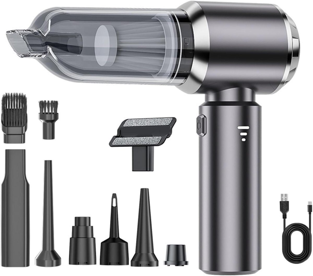 Draagbare Auto Stofzuiger - Handstofzuiger Auto - Interieur Reinigen - 4-in-1 Functionaliteit - 23.7 x 21.5 x 7.6 cm - Grijs