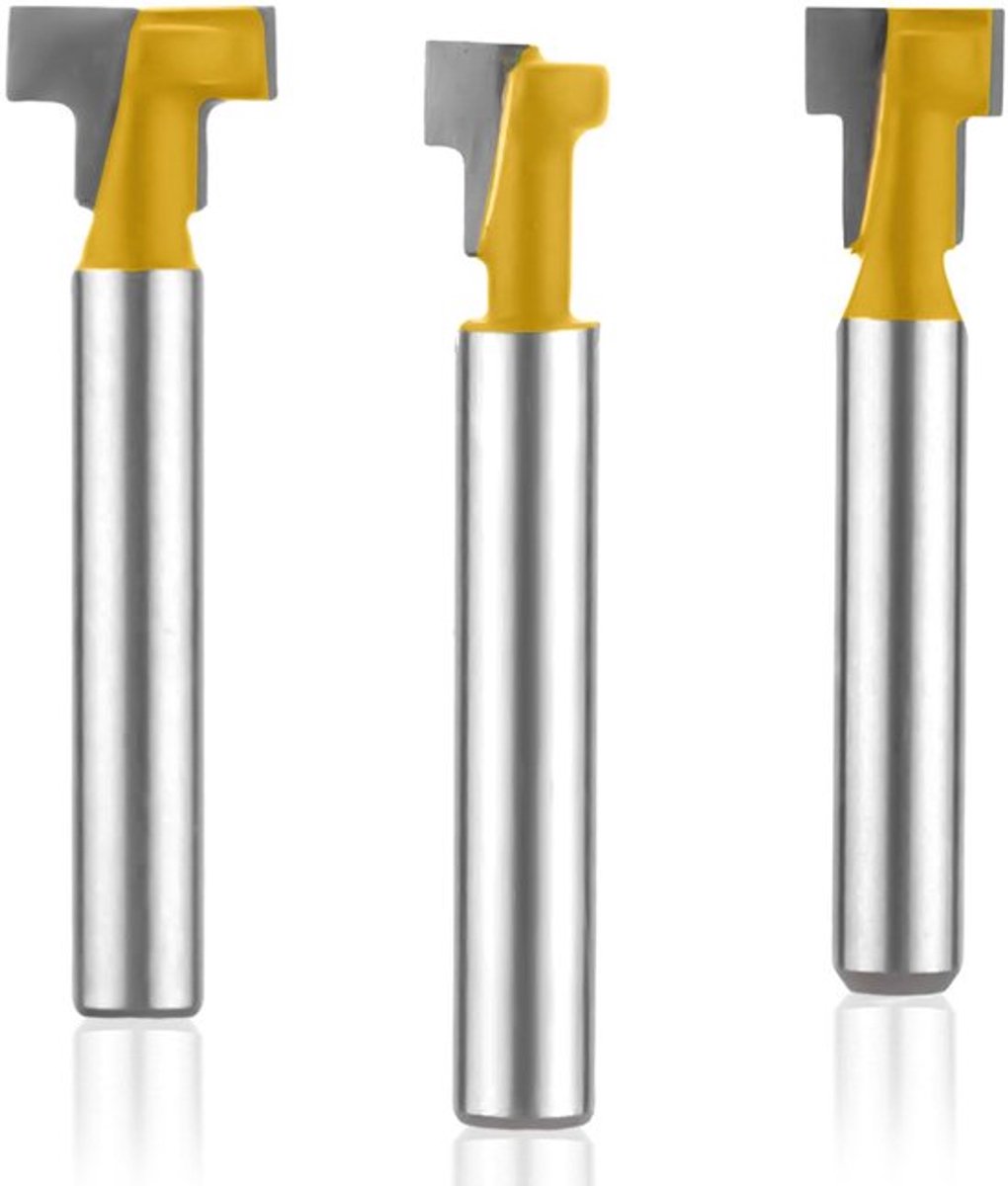 Sleutelgat-routerset - 3-delige T-sleuf freesset - 1/4" schacht freesbit - Freesdiameters 5/16", 3/8" en 1/2" - T-track-sleuf freesset met zeskantsbout-routerbits - Sleutelgatbit voor houtbewerking
