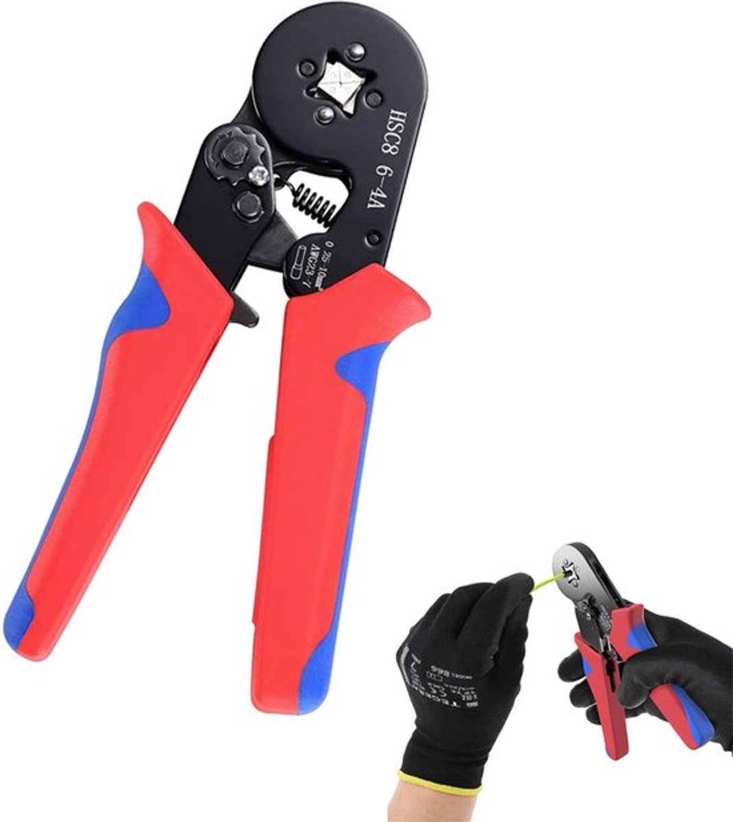 Adereindhulstang - Krimptang - Kabelschoentang - Kabelkrimptang - Zelfinstellend / Automatische Afstelling - Vierkante Persing - Voor 0.25-10mm² Draden - Ratelhulpsysteem