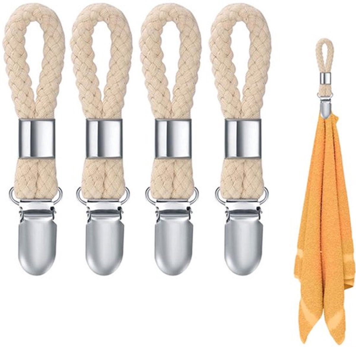 Handdoekclips - 4 Stuks - Handdoekhaakjes - Handdoekhouders - Handdoekklemmetjes - Handdoekklem - Handdoekknijpers - Theedoek Klem - Ophanghaakjes - Klemmetjes - Ophang - Beige - Voor Keuken, Badkamer, Balkon, Kasten