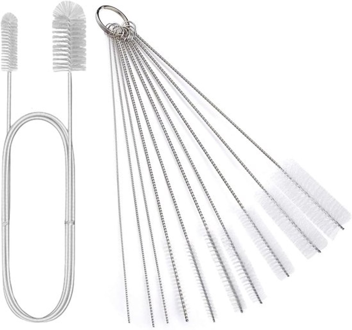 Verpakking met 10 pijpborstels - Reinigingsborstel - 200 cm radiatorborstel - Slangborstel - Kleine zachte borstelset - Aquariumreiniging - Flessenborstel - Keukenborstelset