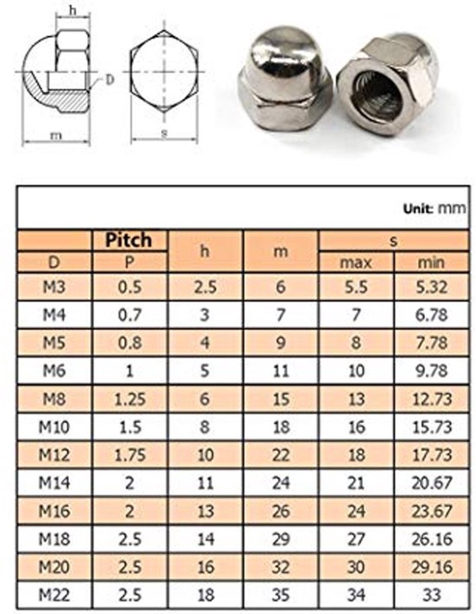 M14 kapmoeren set 304 roestvrij staal (10 stuks)