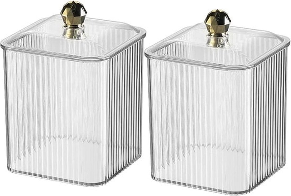 Transparante wattenschijfjes opbergdoos, wattenschijfjesdoos met deksel, cosmetische opbergdoos, wattenstaafjeshouder, Geschikt voor badkamer, toilet, slaapkamer (transparant, 2-pack)