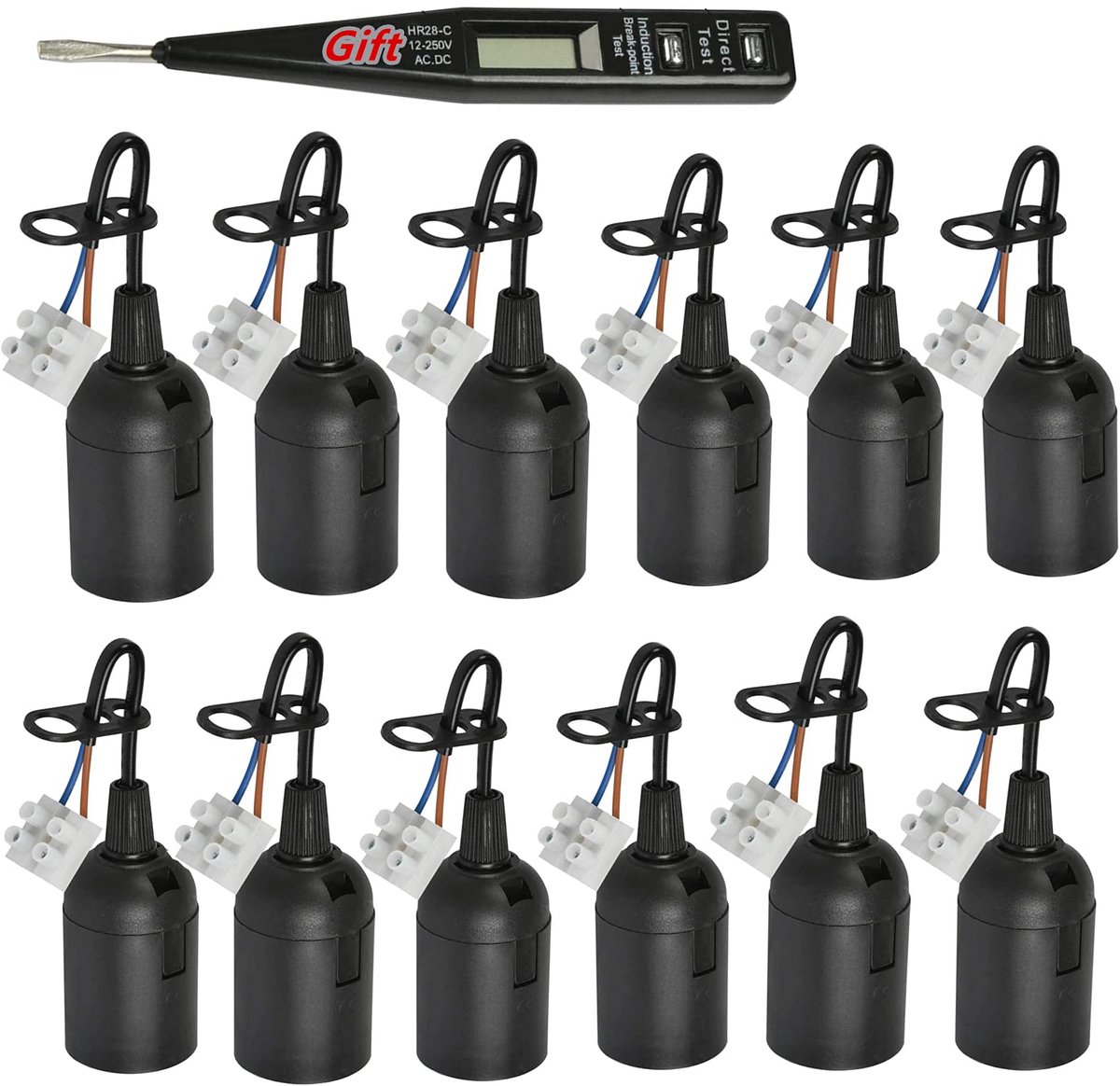 E27 lampfitting set van 12 - renovatiefitting met kabel - waterdicht en stofdicht - perfect voor verbouwing - ShopVlot