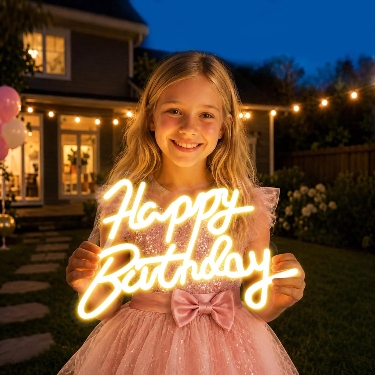 LED neon bord Happy Birthday - instelbare helderheid - warm wit licht - feestelijke wanddecoratie - ShopVlot