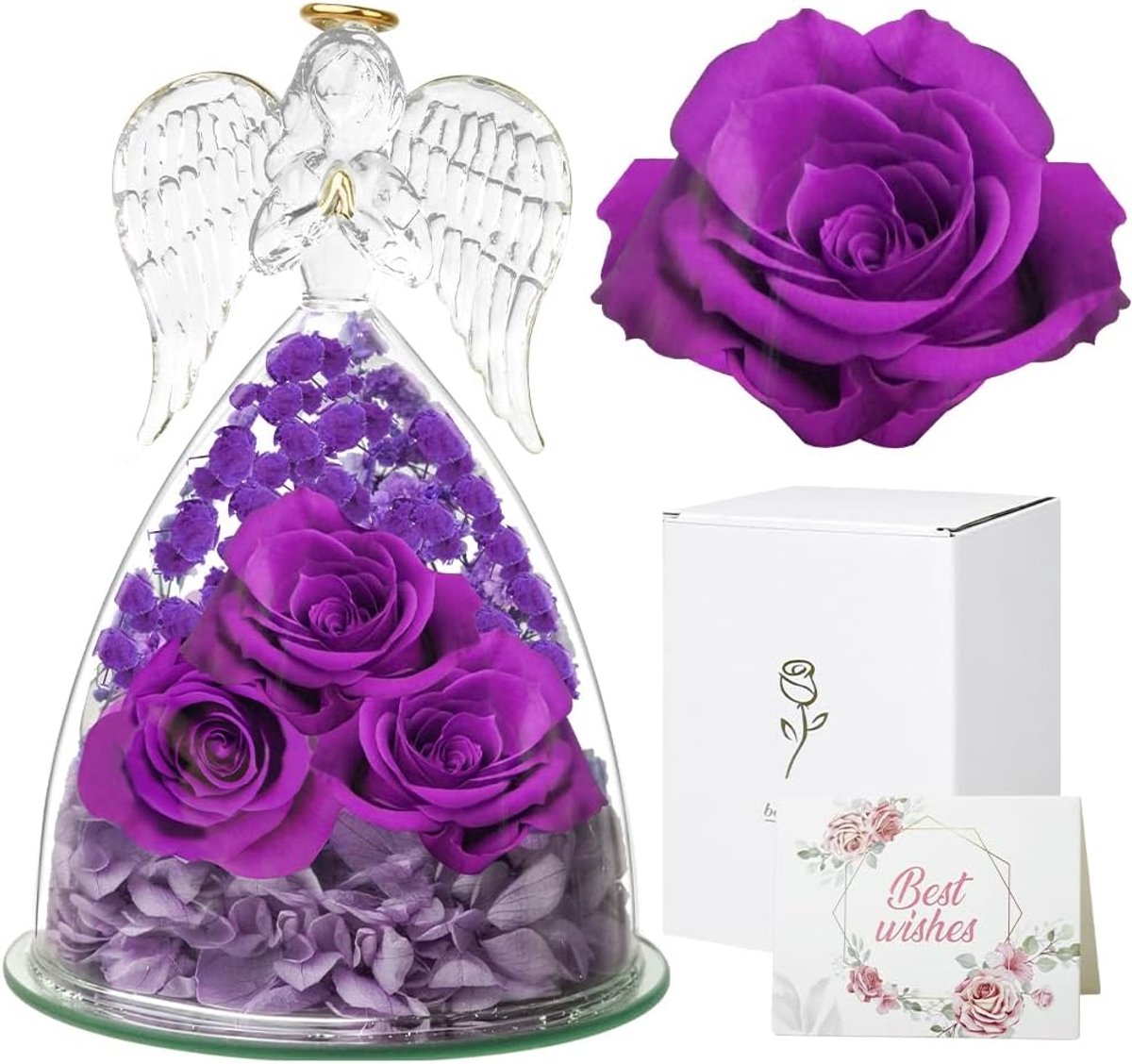 Eternal Rose Engel Cadeau voor Vrouwen - Paarse Roos in Glas - Symboliseert Eeuwige Liefde - Perfect voor Moederdag - ShopVlot