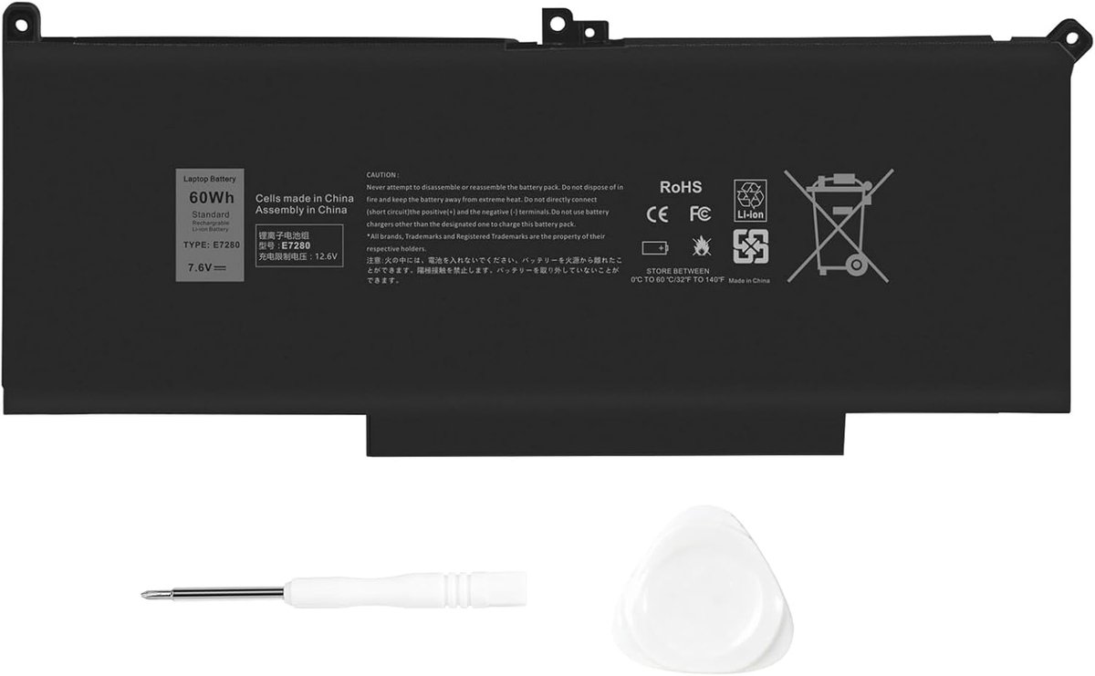 Laptop accu 60Wh - vervangbaar - geschikt voor Dell Latitude 12 7000 7280 7290 - verleng de gebruiksduur - ShopVlot