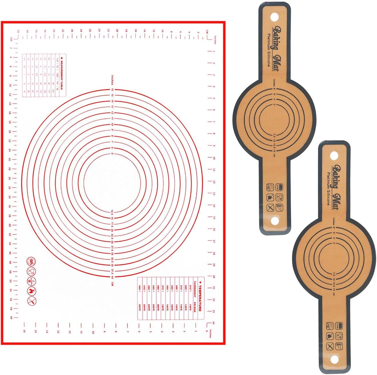Siliconen bakmat set 3-delig - grote deegmat 70 x 50 cm - broodbakmatten met lange handgrepen - ideaal voor bakkers - ShopVlot