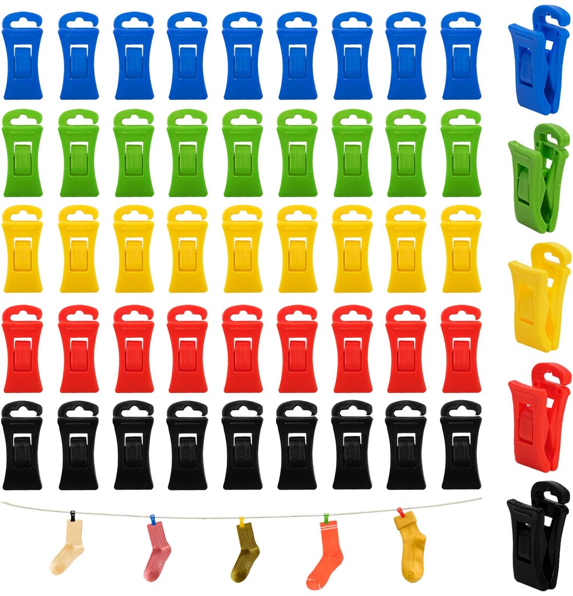 Sokkenklemmen set van 50 - kleurrijke sokkenhouders - antislip clips - voor organiseren en sorteren - ShopVlot