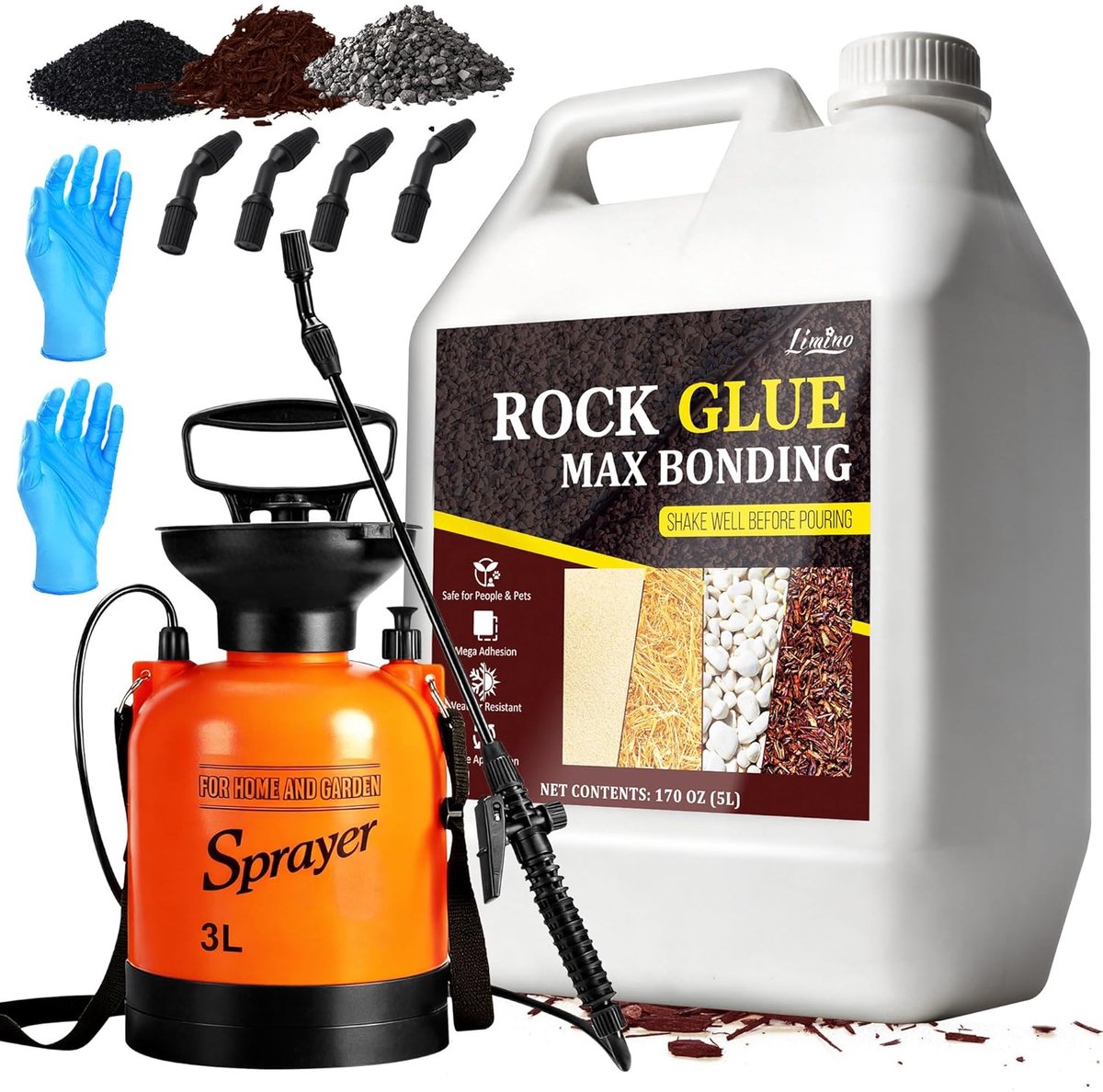 Mulch lijm met spuitfles - 5 liter gebruiksklare gravel lijm - snel drogend en niet-toxisch - ideaal voor tuinprojecten - ShopVlot