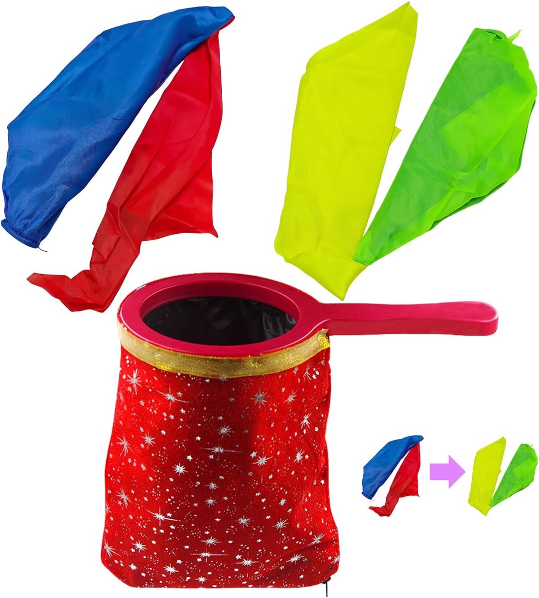 Sjaals en tas - multicolour 57 cm - rode tas 29 cm - voor magische accessoires - ShopVlot