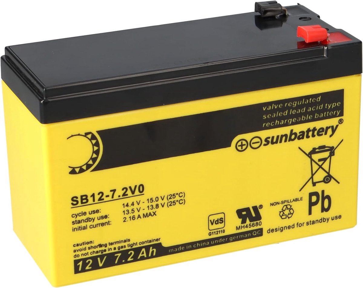Batterij voor alarmsysteem 12 Volt 7,2Ah - VDs goedgekeurd - Maximale prestaties - Geschikt voor Abus Terxon SX AZ4000 - ShopVlot
