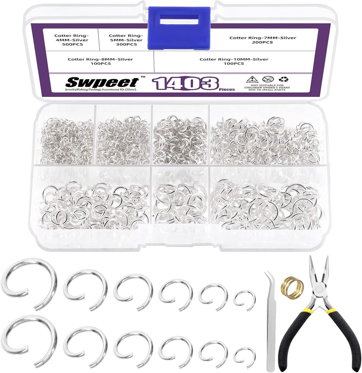 Open ring set 1403-delig - Zilver - Diverse maten 4-10mm - Perfect voor sieraden maken - SnelShoppen