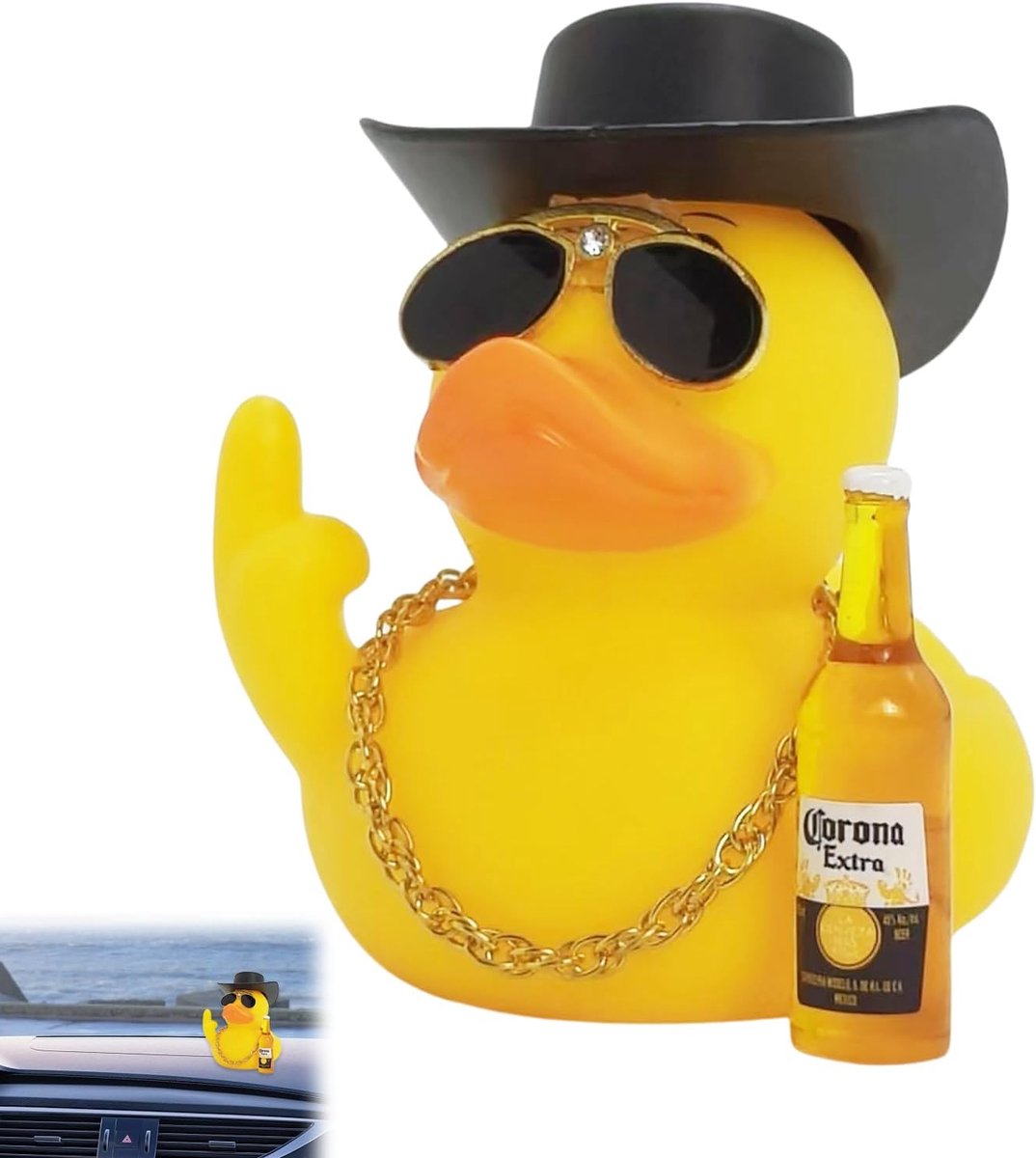 Grappige eend autodecoratie - rubberen eend met zonnebril en hoed - leuk auto-accessoire - SnelShoppen