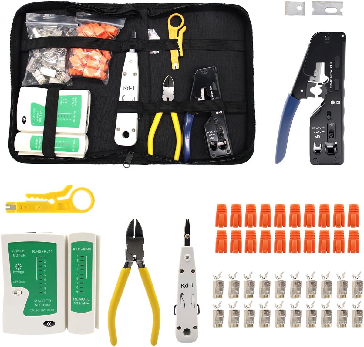 RJ45 Crimping Pliers Set - Multifunctioneel Netwerk Gereedschap - Inclusief 20 RJ45 Plugs - SnelShoppen
