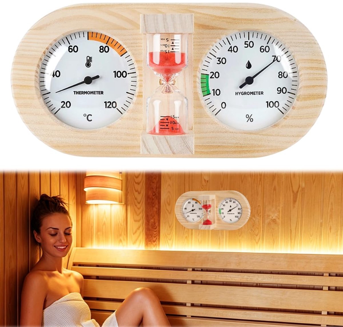 Sauna-thermometer hygrometer - 2-in-1 hout - digitale weergave - voor sauna en stoombad - SnelShoppen