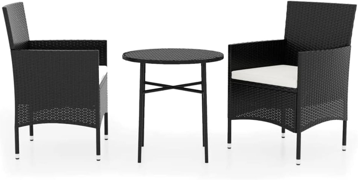 Tuinmeubelset Polyrotan - Bistroset Balkon - Buiten Ontspannen - Ergonomische Stoelen - 2 Stoelen 1 Tafel - Zwart