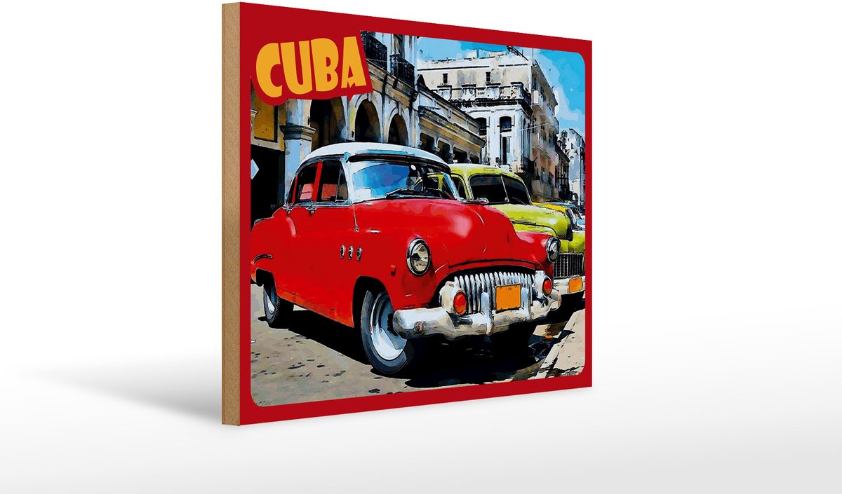 Holzschild Reise 30x40 cm Cuba Oldtimer Autos Deko Schild