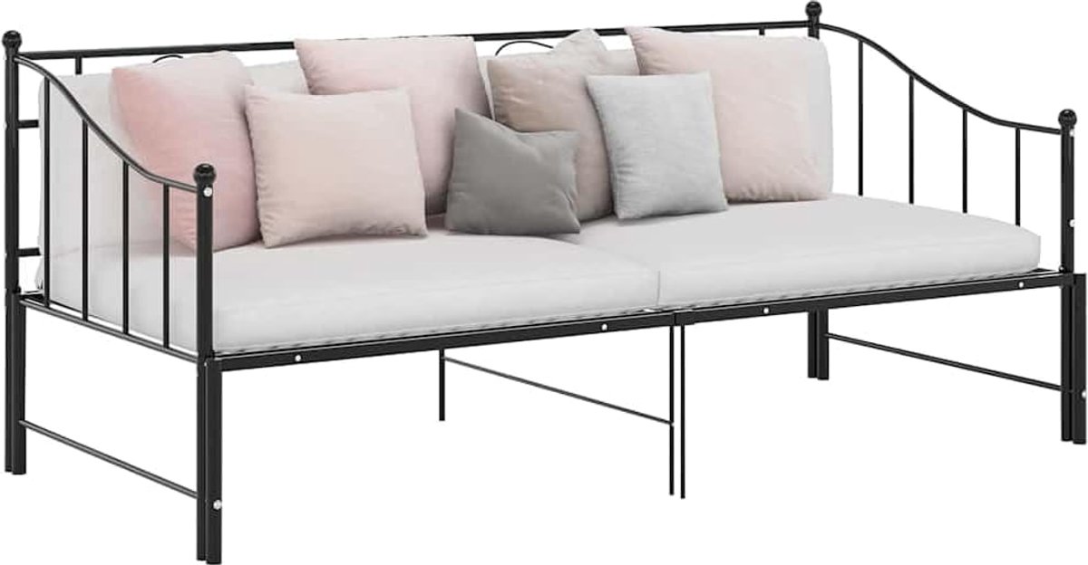 Uittrekbaar slaapbankframe tweepersoons Zwart | Uittrekbaar Slaapbankframe Metaal Zwart 90x200 cm Logeerbed Bankbank Duurzaam Gastenbed met Zijplank