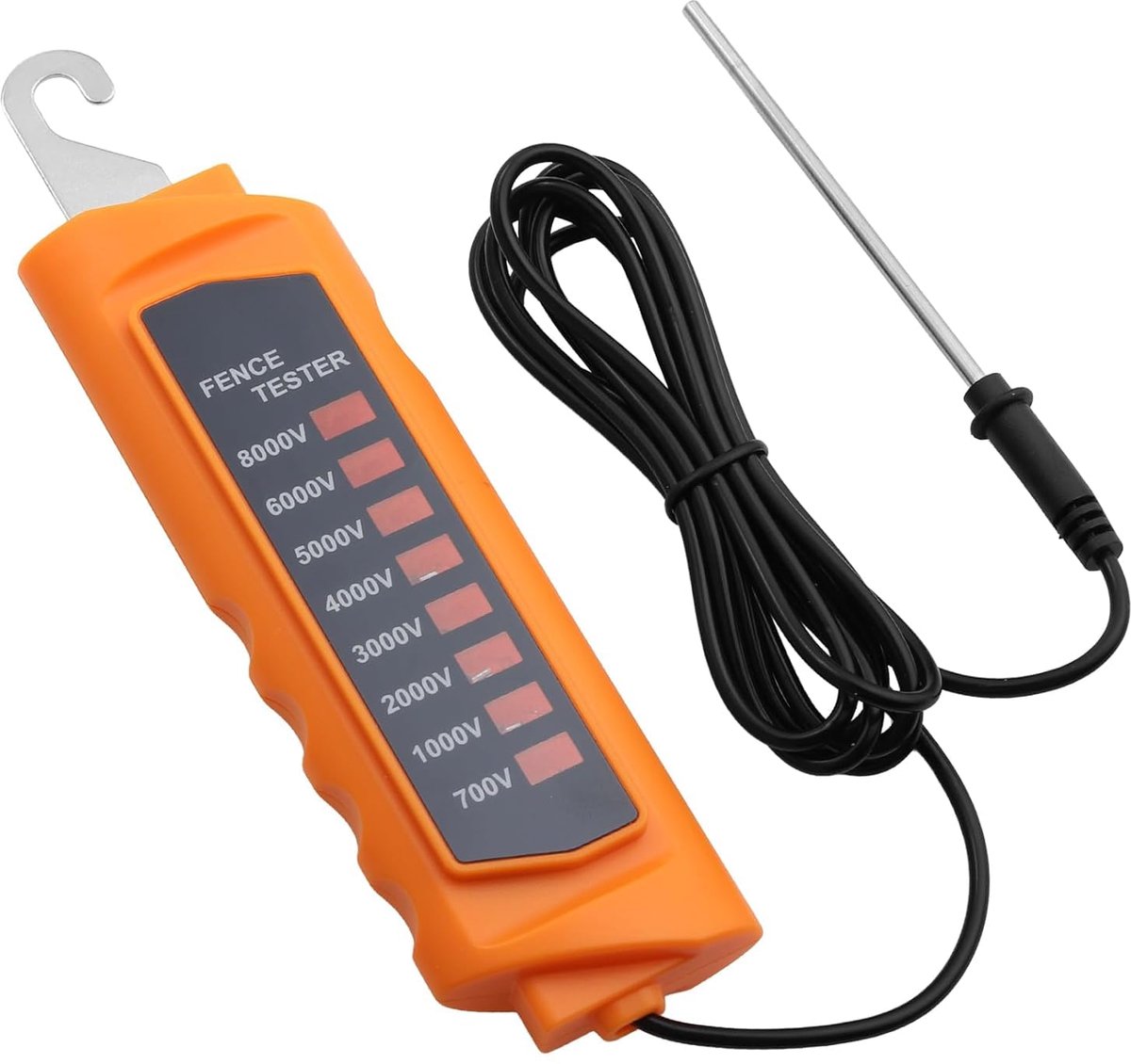 Elektronische Zaunlijntester 700-8000V Zauntester met 8 neon-indicatorlampjes draagbare zauntester voor boerderijen, draagbaar testgereedschap voor foutzoeker