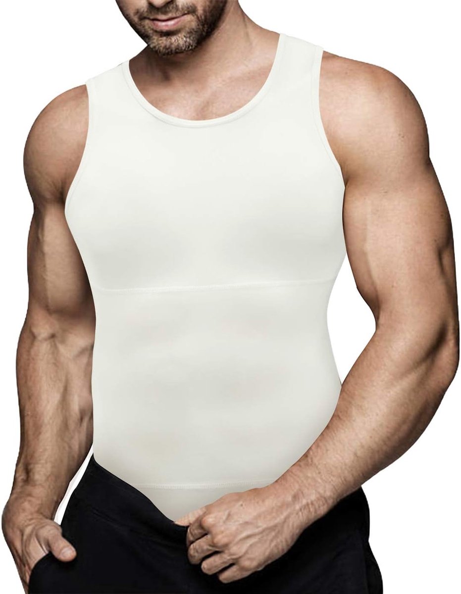 Compressieshirt voor heren, slank, vormend, buikspiertraining, fitness top - - X-Large