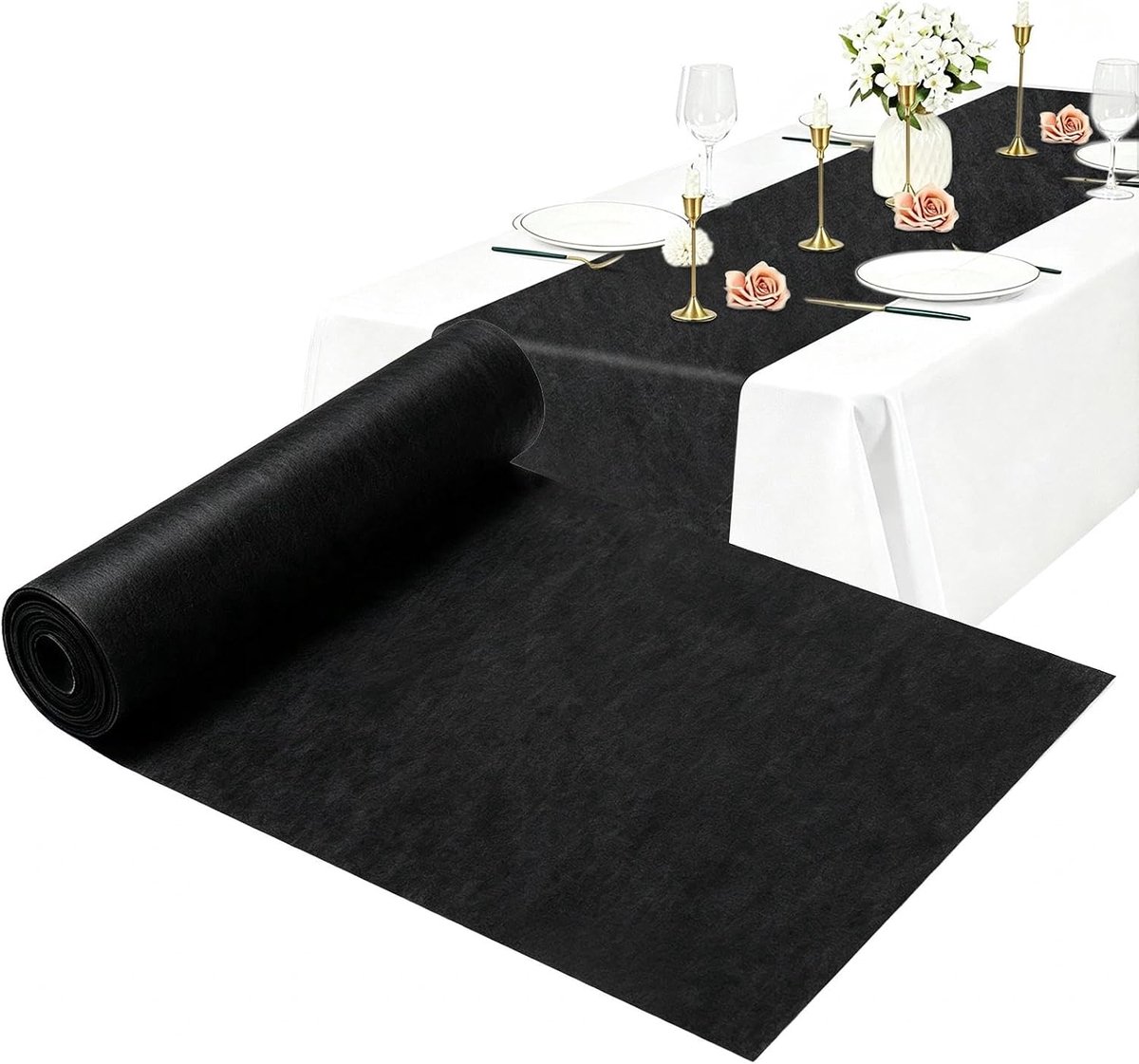 Tafelloper 30 cm x 40 m tafelloper zwart tafeldecoratie tafelband | Tafelkleedrol, tafelloper voor buiten, tafelband, modern, tafeldecoratie voor verjaardag, bruiloft, tuinfeest, vormsel, doop