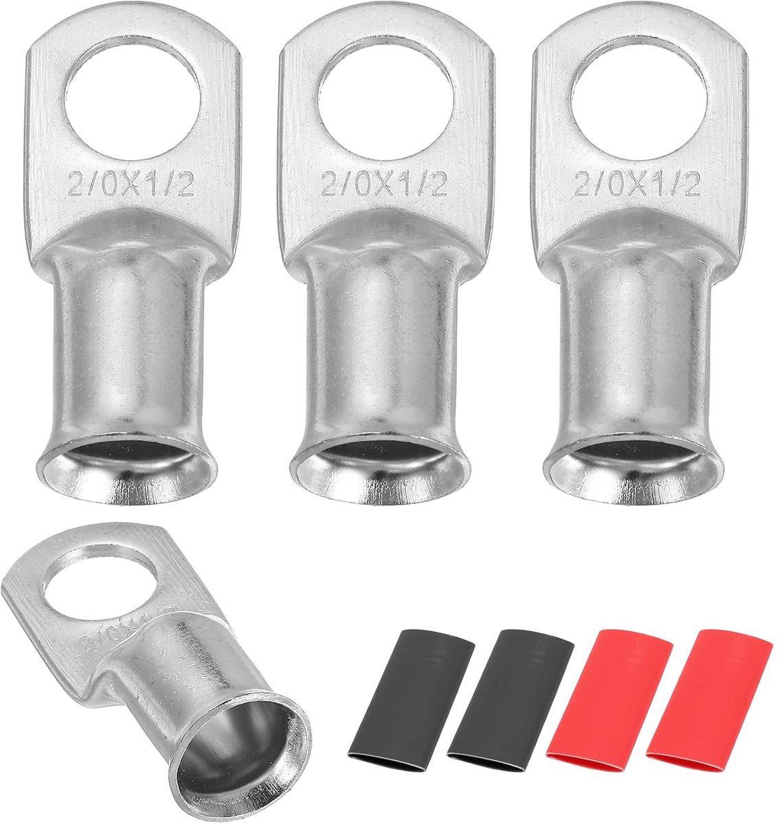 4 stuks ringkabelschoenen M12 AWG /0, klemconnector voor studio-krimpkabel, 12 mm, koper, krimpkous 2:1, zilverkleurig