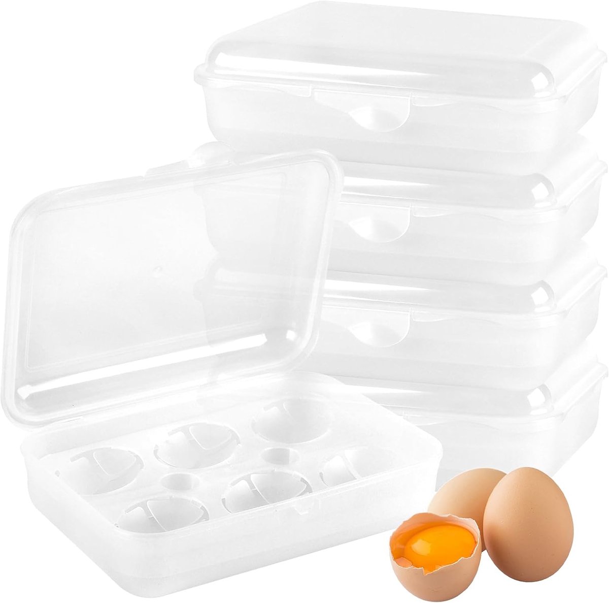 5-delige set, 20 x 13,5 x 7 cm, transparante eieropbergdozen, kunststof eierbox, 6 eieren, eierhouder voor koelkast, voorraadkamer