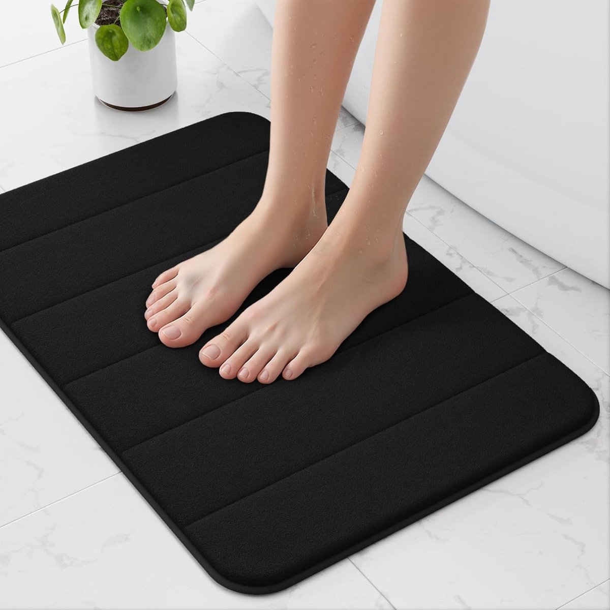 wyewye Badmat van traagschuim, 40 x 60 cm, zwart, ultrazacht, antislip, super absorberend badkamertapijt