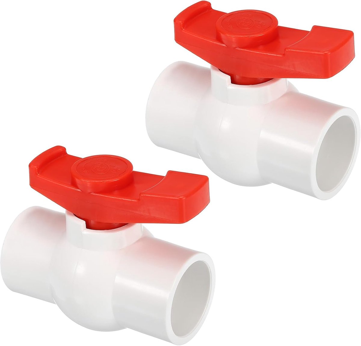 40 mm ID-kogelkraan, 2 stuks PVC-dopsleuteltype afsluitklep met eenvoudig te draaien handvat voor waterstroomregeling, wit/rood