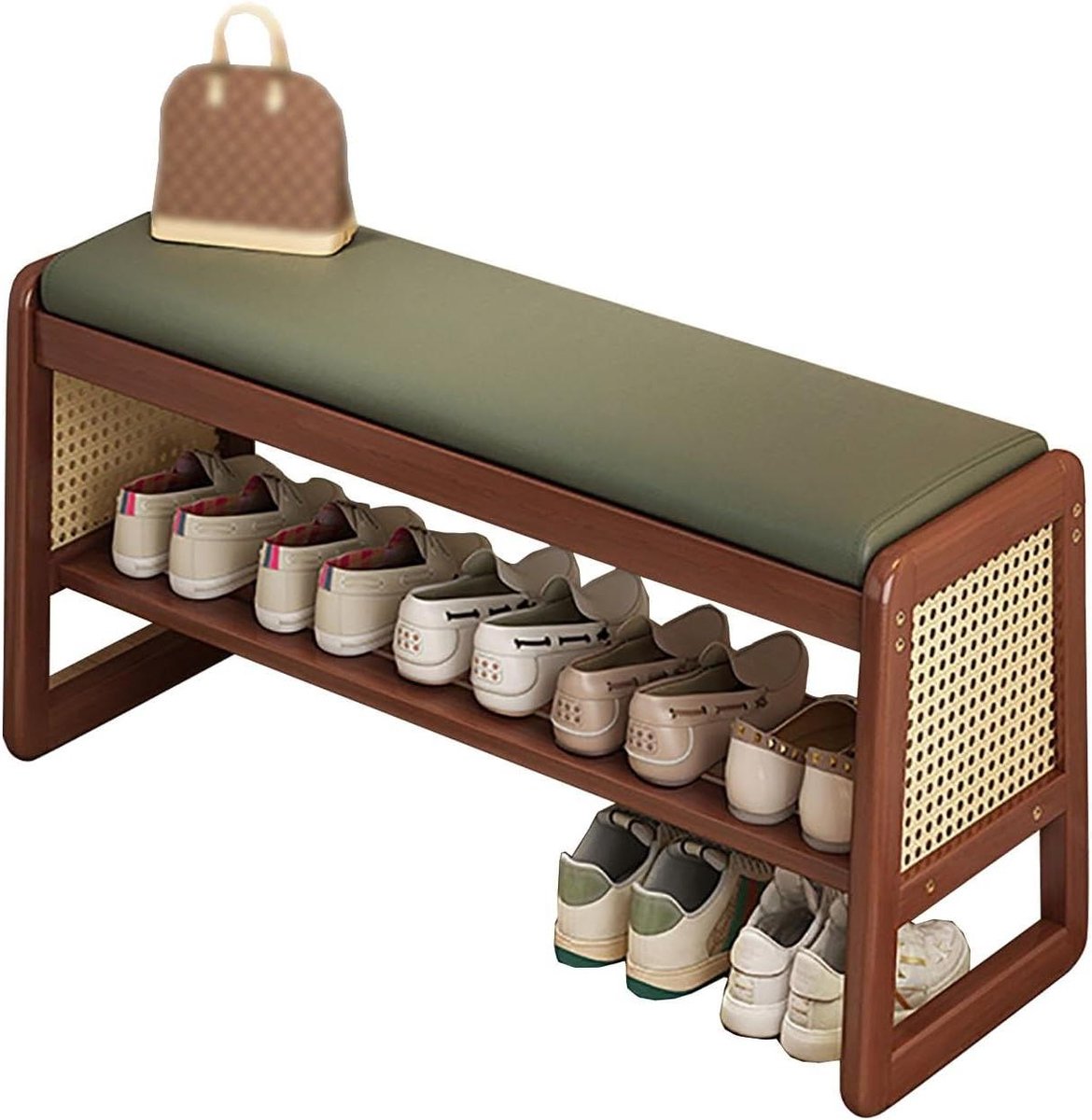Schoenenbank met Opbergrek - Entreebank Schoenenkast - Schoenen Opbergen - Stabiel Trapeziumframe - 100 cm Breed - Bruin