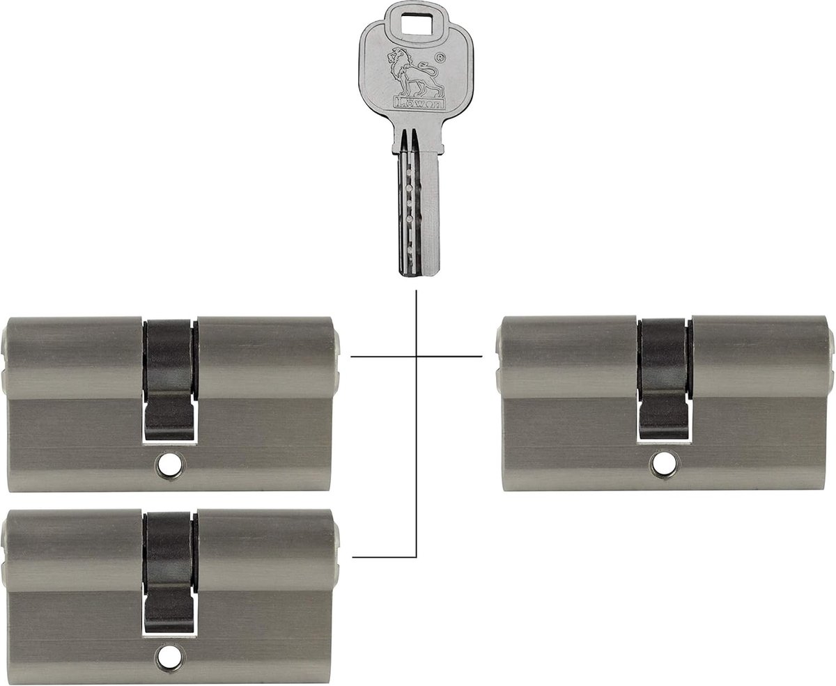 3x profielcilinder 70 mm 35/35 gelijksluitend incl. 15 keersleutels Metallic Zilver Grijs