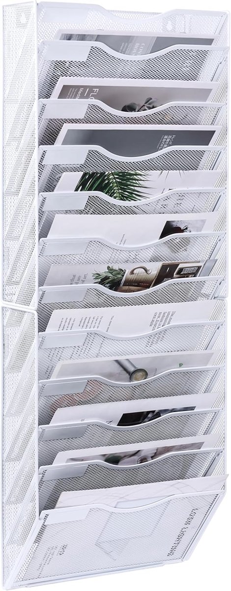 12 Tier Hangende Muur File Organizer Tijdschrift File Houder Wandmontage A4 Document Houder, Wit