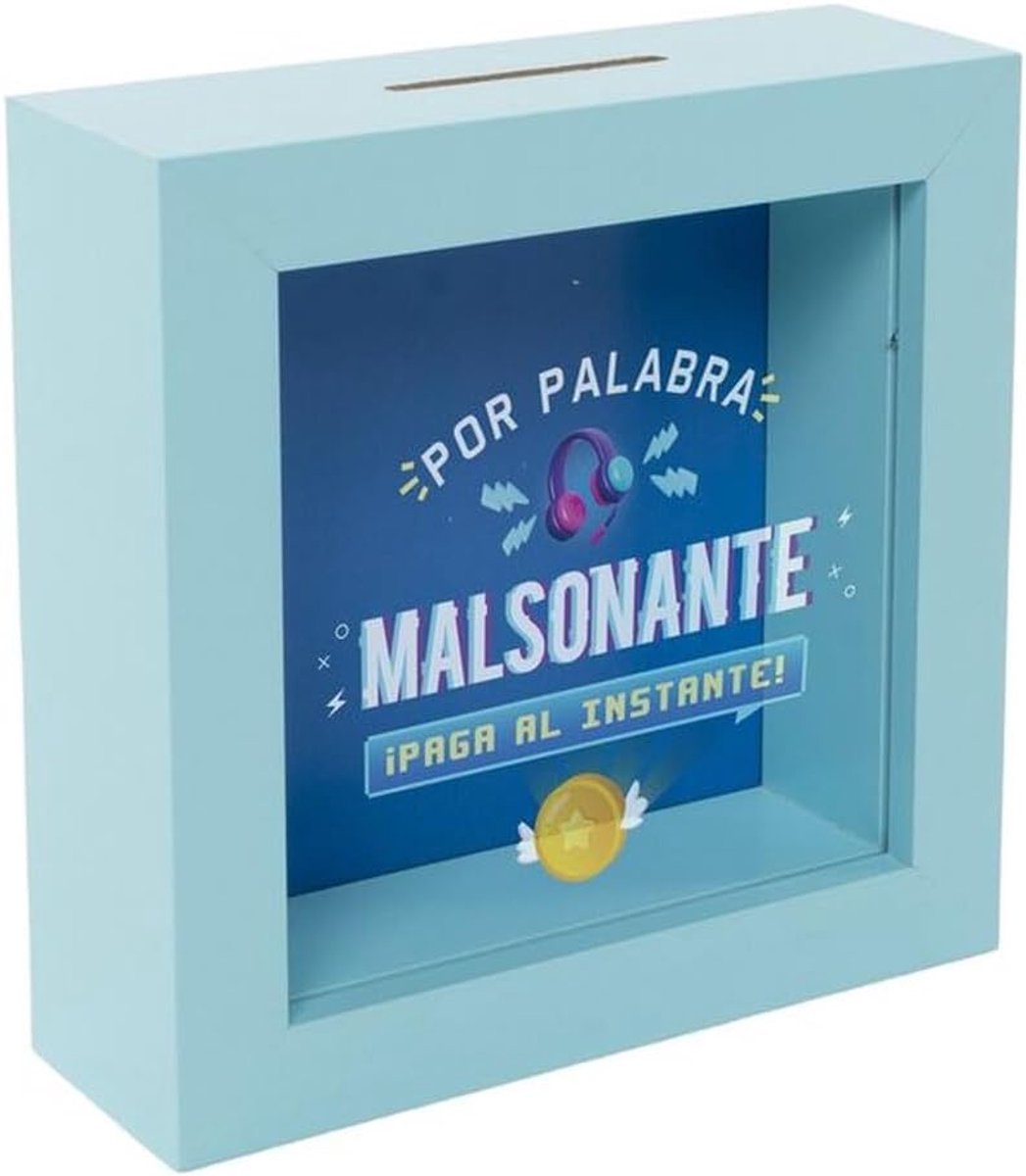 Spaarpot houten woorden - blauw - met glasplaat - leerzaam voor kinderen - ShopVlot