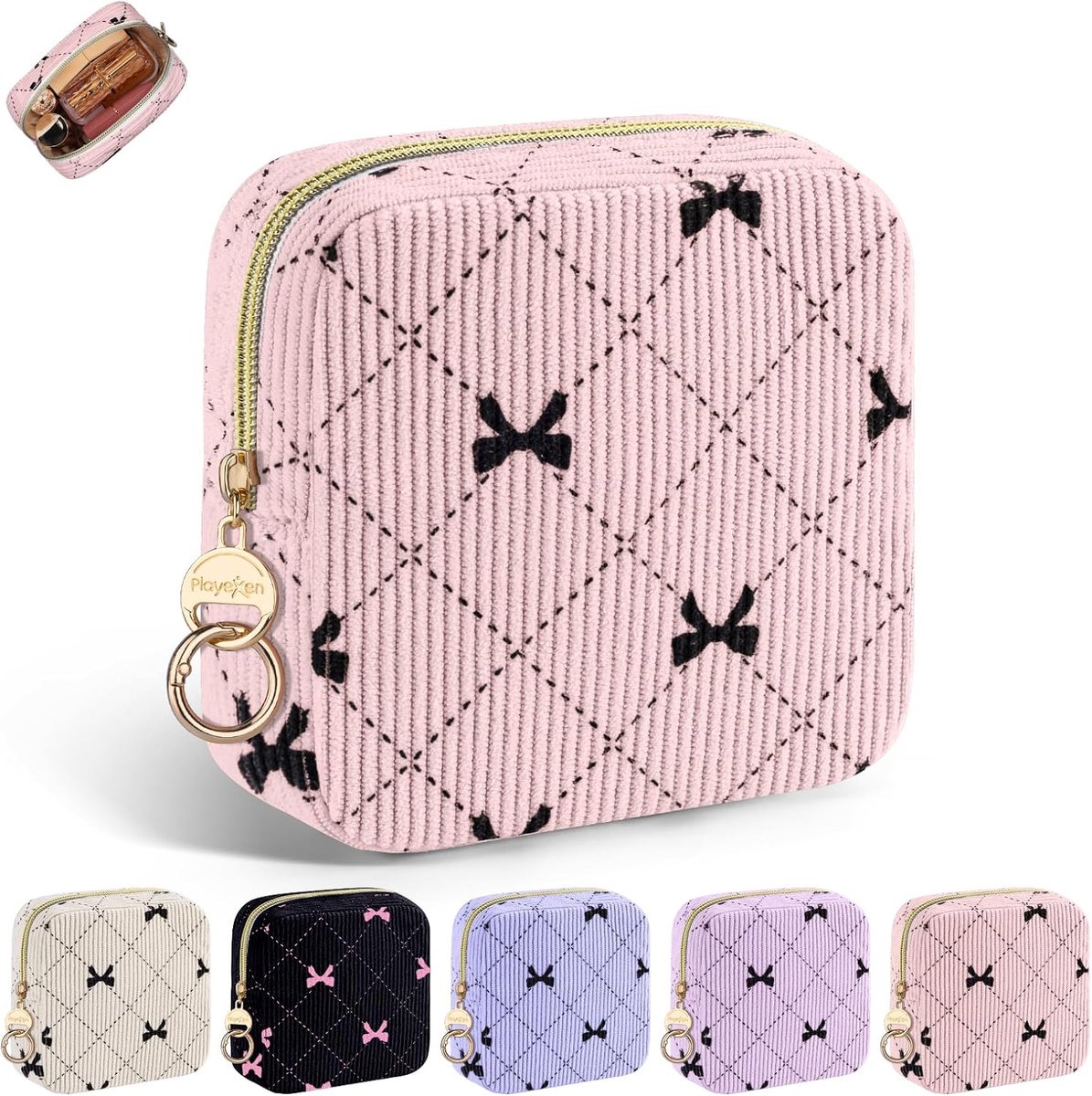 Make-uptas 13 x 13 x 5 cm - A-vlinderdas roze - Draagbaar - Perfect voor op reis - ShopVlot