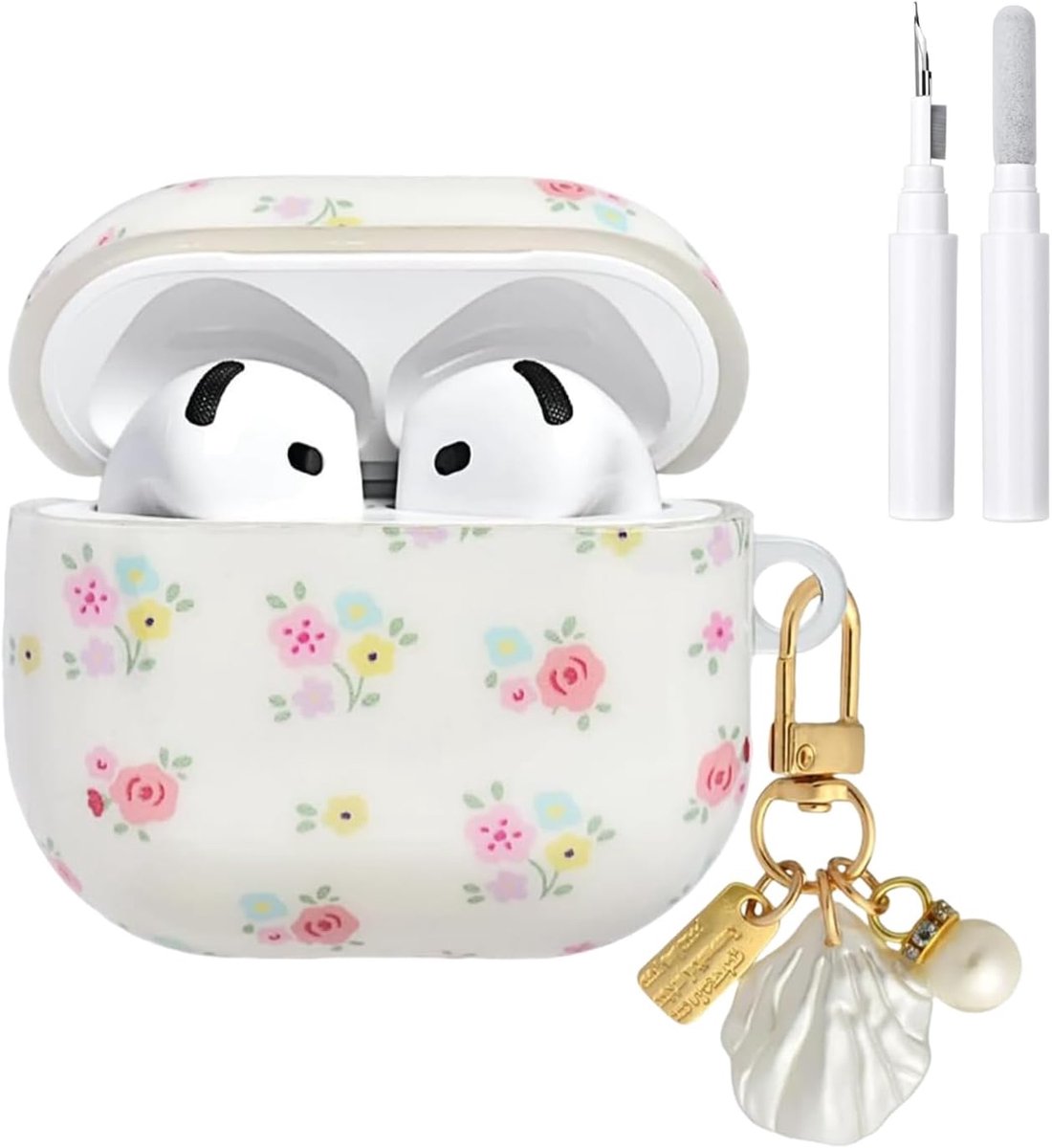 AirPod 4 hoesje met schoonmaakset - schattig bloemenpatroon - zacht TPU - perfecte bescherming voor meisjes - ShopVlot