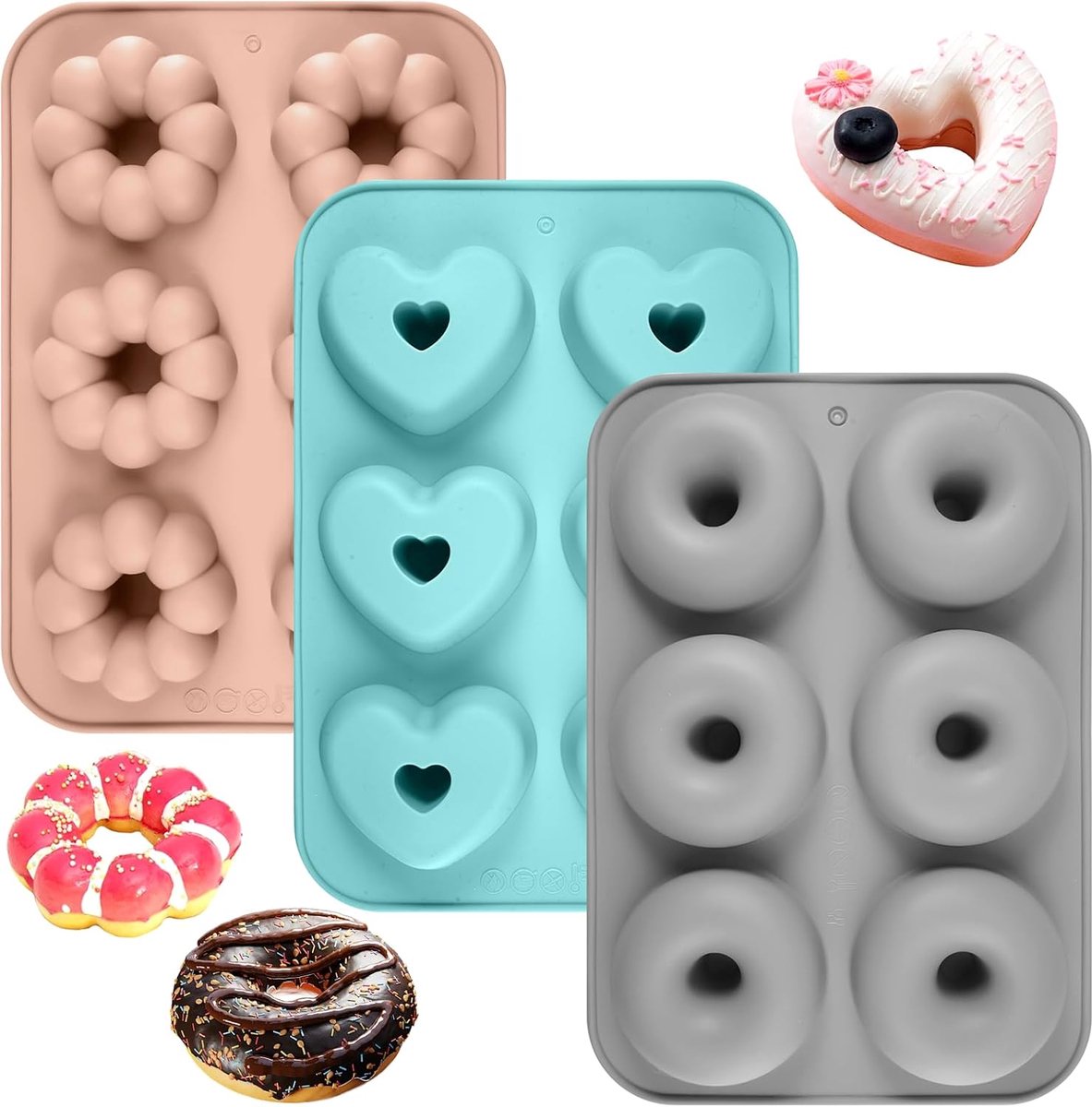 Silicone donutvormen 3 stuks - 6 holle compartimenten - BPA-vrij - Perfect voor donuts en muffins - ShopVlot