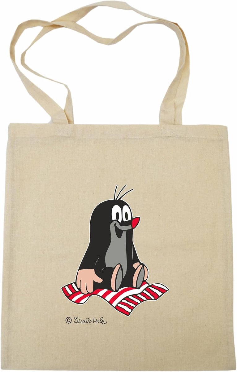 Katoenen tas voor boodschappen 42x38cm - originele kleine mol en tapijt beige - unisex voor kinderen - ShopVlot