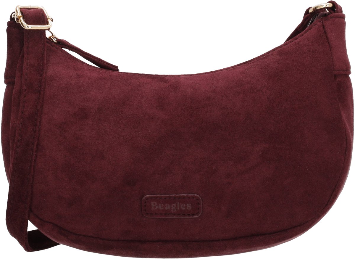 Beagles Chino Crossbodytas - Faux Suède - Schoudertas - Damestas - Halfrond Model - Ritssluiting - Verstelbare Schouderband - Bordeaux rood